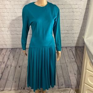 Vintage 1980’s Regina Kravitz Drop Waist Teal Dress SZ 2